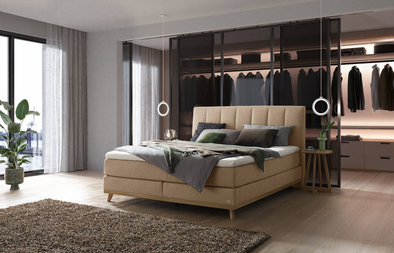 Hasena Boxspringbett Stefania Eiche bright mit Topper und Bezug Pace sand