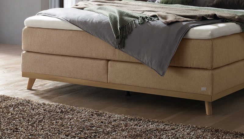 Hasena Boxspringbett Stefania Eiche bright mit Topper und Bezug Pace sand