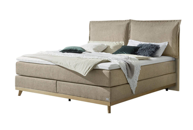 Hasena Boxspringbett Imelda Eiche bright massiv mit Bezug Pace Sand