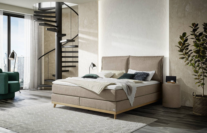 Hasena Boxspringbett Imelda Eiche bright massiv mit Bezug Pace Sand