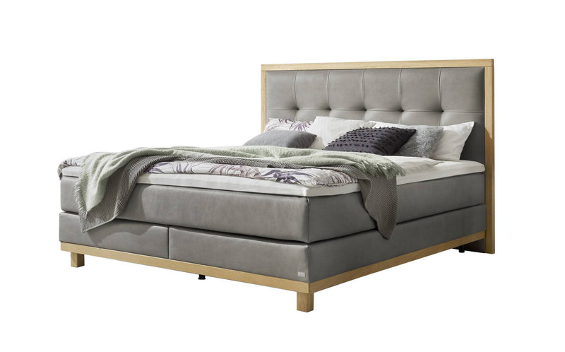 Hasena Boxspringbett Cecilia aus Eiche Massivholz mit Bezug Monet steel