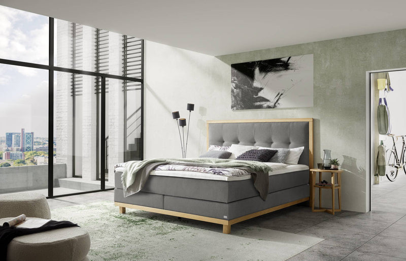 Hasena Boxspringbett Cecilia in Eiche bright mit Bezug Pace grey