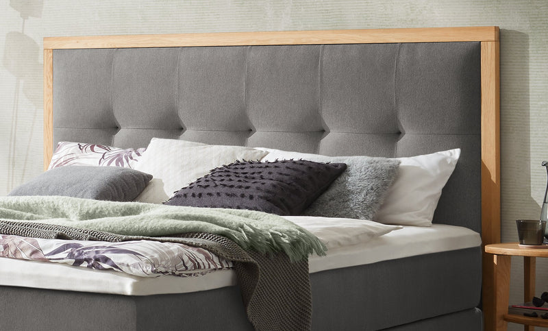 Hasena Boxspringbett Cecilia in Eiche bright mit Bezug Pace grey