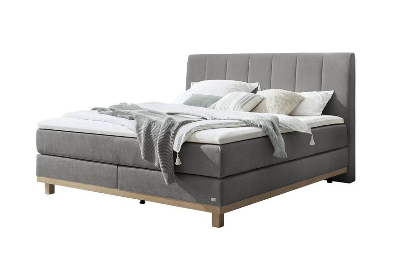 Hasena Boxspringbett Estela mit Topper, Eiche bright und Bezug Pace grey