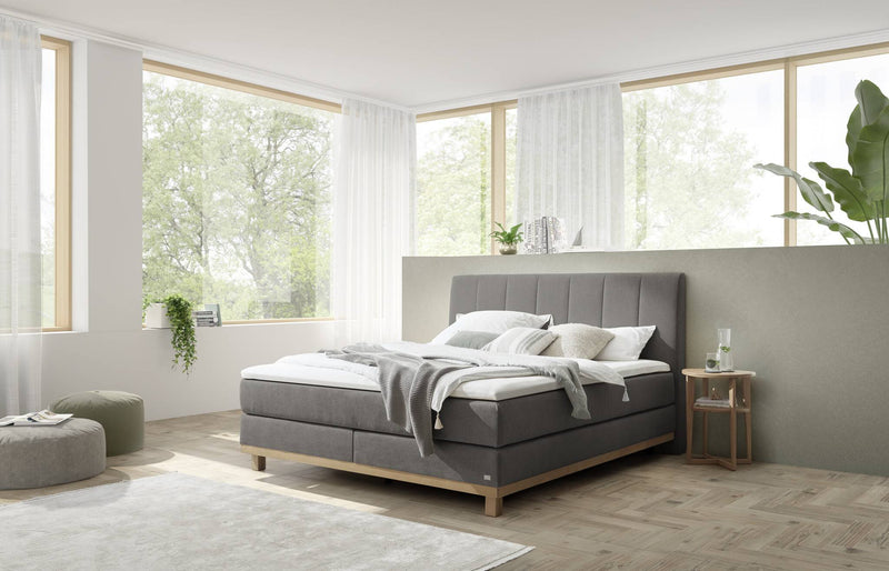 Hasena Boxspringbett Estela mit Topper, Eiche bright und Bezug Pace grey