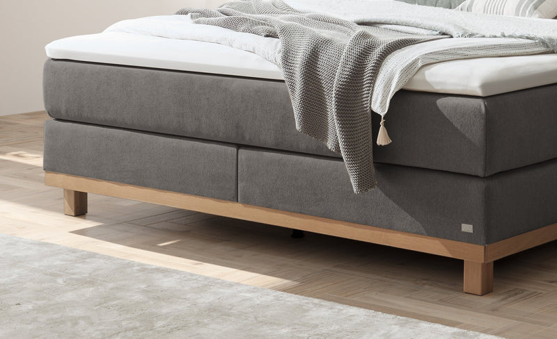 Hasena Boxspringbett Estela mit Topper, Eiche bright und Bezug Pace grey