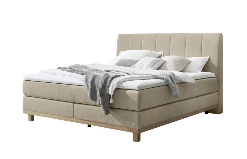 Hasena Boxspringbett Estela Eiche bright, Bezug Pace Sand, Massivholz-Füße