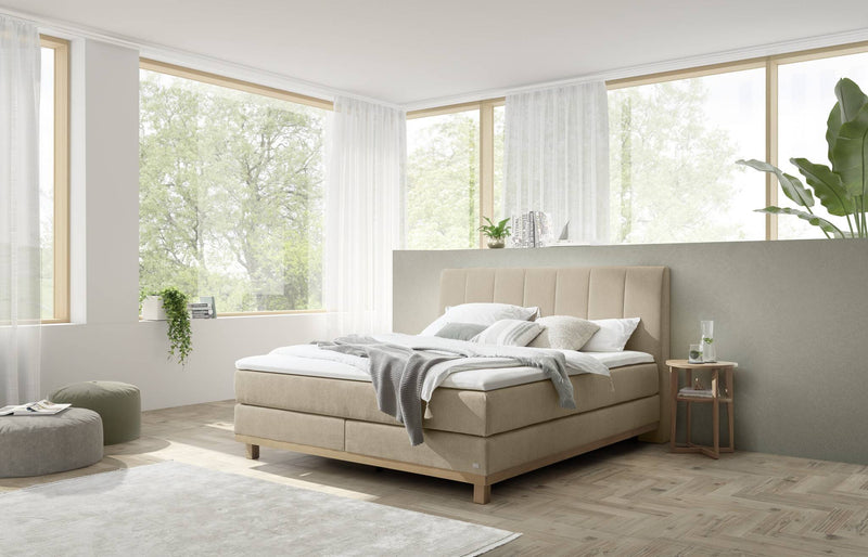 Hasena Boxspringbett Estela Eiche bright, Bezug Pace Sand, Massivholz-Füße