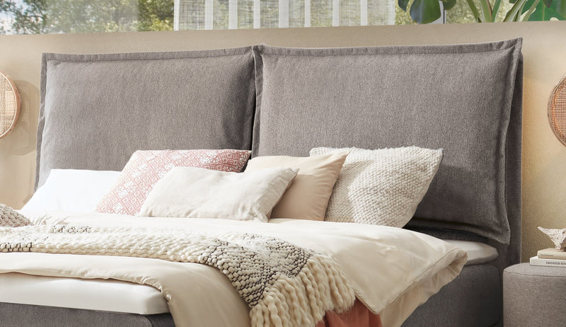 Hasena Boxspringbett Zamora in Eiche bright mit Bezug Pace grey und Topper