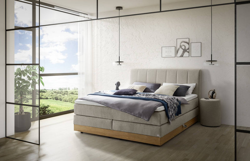 Hasena Pedrosa Boxspringbett mit Stauraum, Eiche bright geölt, grau