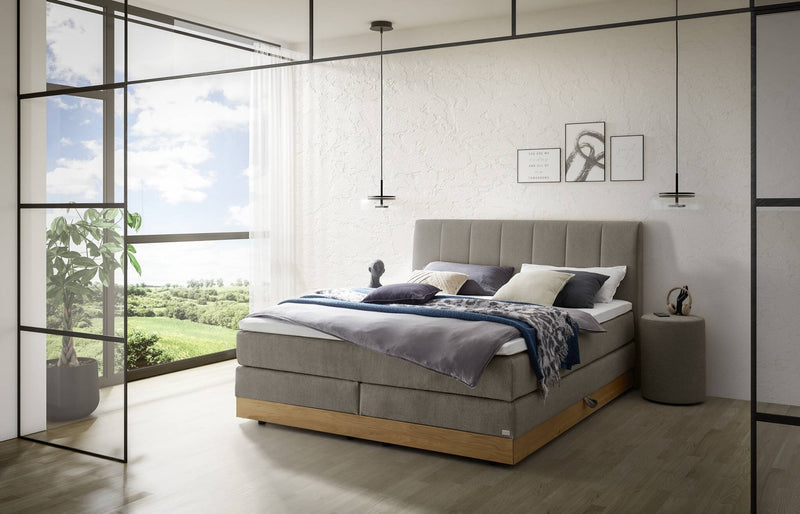 Hasena Boxspringbett Pedrosa mit Stauraum, Eiche bright, Bezug grau