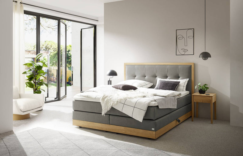 Hasena Alba Boxspringbett mit Stauraum, Eiche bright & Monet-Bezug