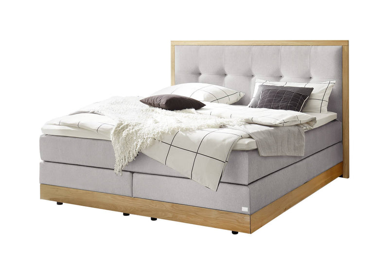 Hasena Boxspringbett Alba mit Stauraum in Eiche bright, Bezug Grau