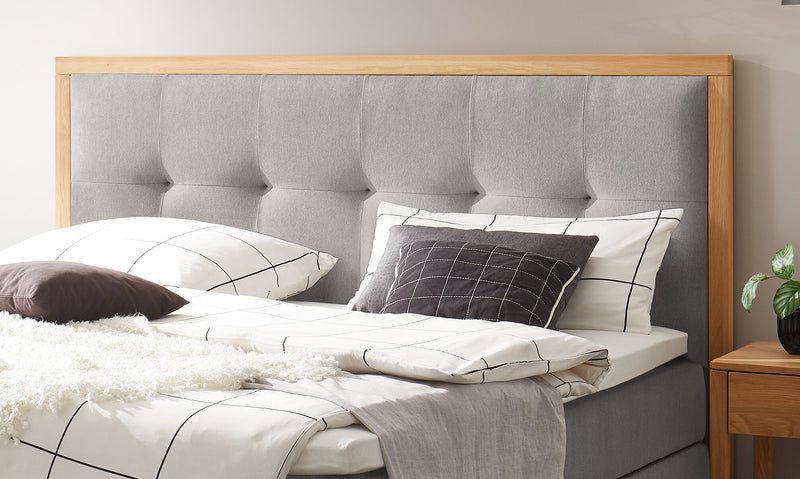 Hasena Boxspringbett Alba mit Stauraum in Eiche bright, Bezug Grau