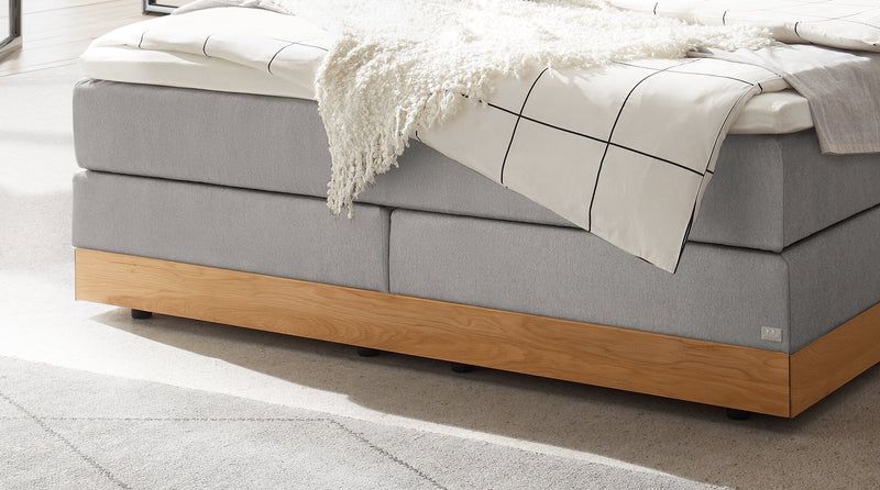 Hasena Boxspringbett Alba mit Stauraum in Eiche bright, Bezug Grau