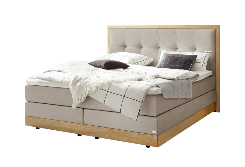 Hasena Boxspringbett Alba mit Stauraum, Eiche bright und Bezug Pace Sand