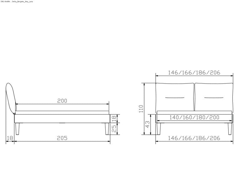 Hasena Massivholzbett Emilia Bergamo Kernbuche mit Polster-Kopfteil