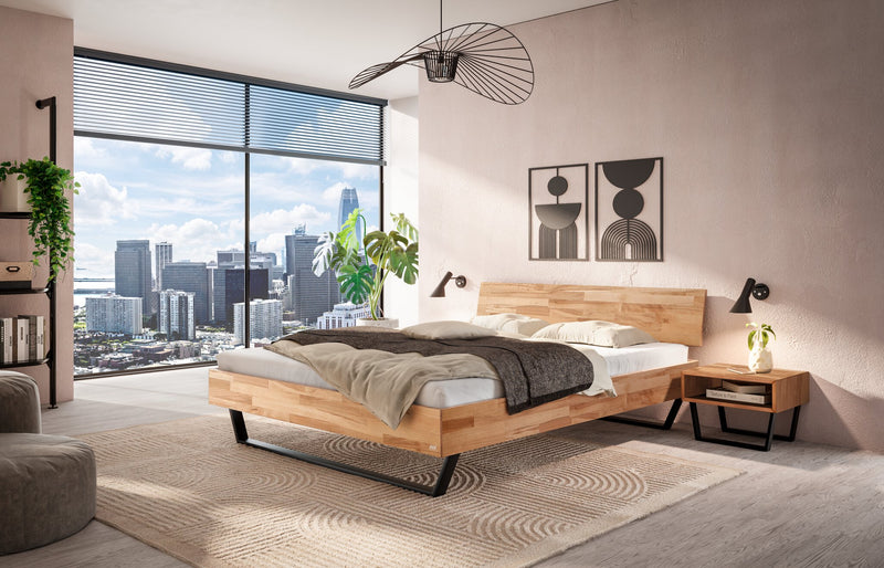 Hasena Bergamo Bett Galante Kernbuche massiv mit schwarzen Metallkufen