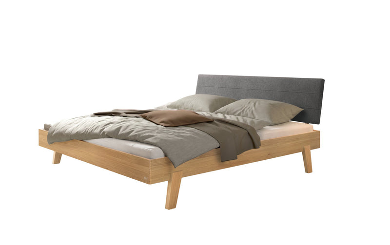 Hasena Massivholzbett Vasto Eiche bright mit Polsterkopfteil Pace grey