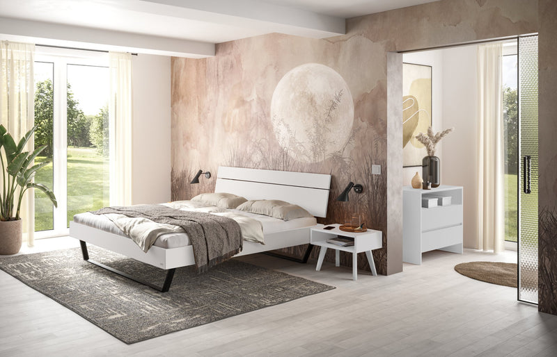 Hasena Bett Romeo, Trento-Kollektion, Weiß mit schwarzen Metallkufen