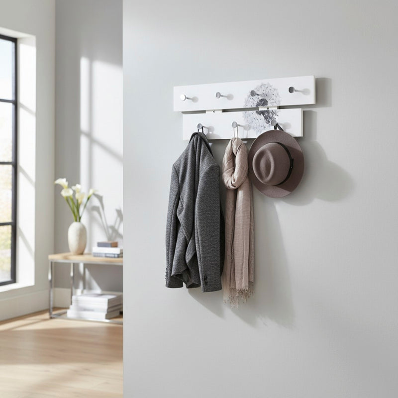 Haku Garderobenleiste Pusteblume mit 7 Haken aus MDF, weiß-grau