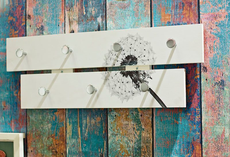 Haku Garderobenleiste Pusteblume mit 7 Haken aus MDF, weiß-grau