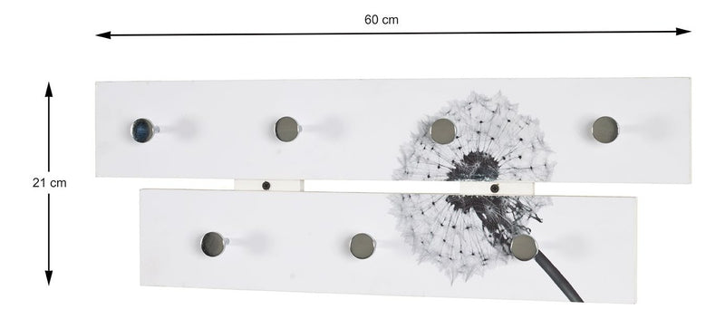Haku Garderobenleiste Pusteblume mit 7 Haken aus MDF, weiß-grau