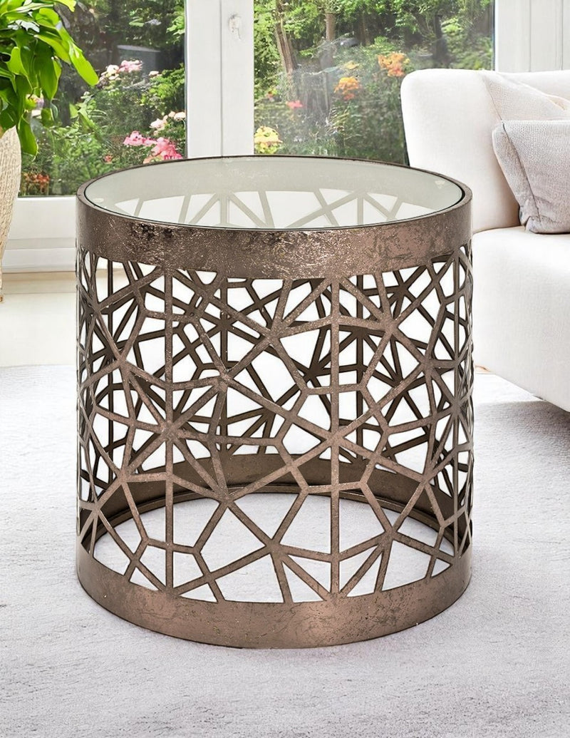 Haku Beistelltisch Art Deco, Metallgestell bronze mit Glasablage