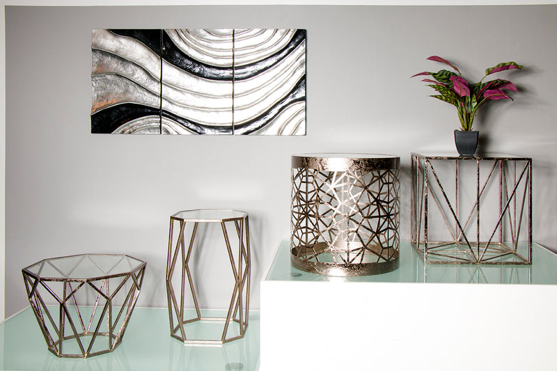 Haku Beistelltisch Art Deco, Metallgestell bronze mit Glasablage