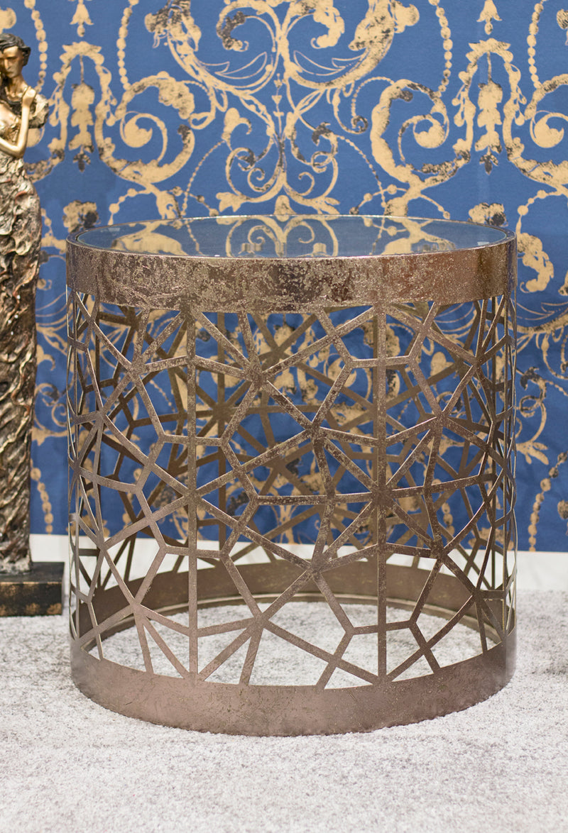 Haku Beistelltisch Art Deco, Metallgestell bronze mit Glasablage