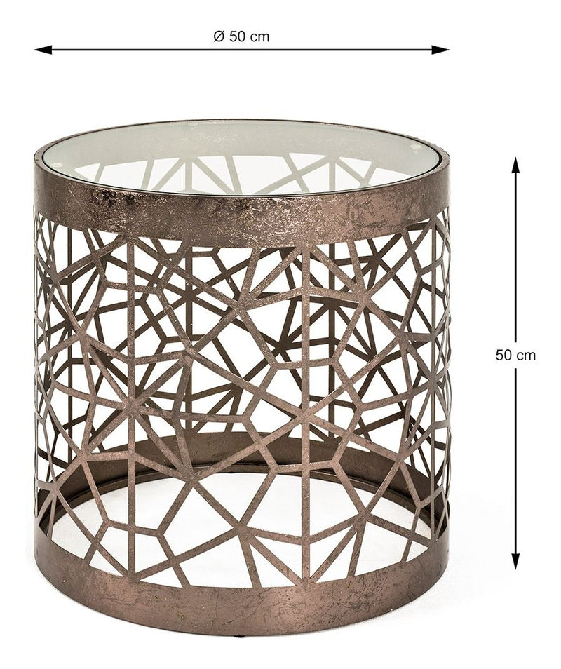 Haku Beistelltisch Art Deco, Metallgestell bronze mit Glasablage
