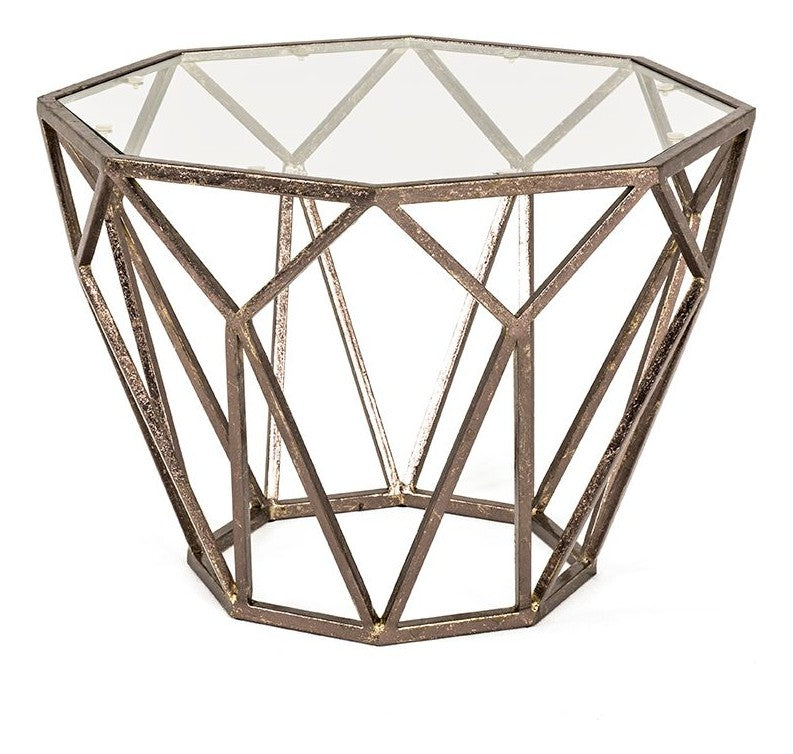 Haku Beistelltisch Art Deco, Metallgestell bronze mit Glasablage