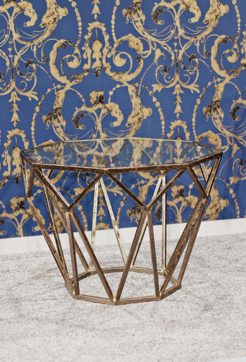 Haku Beistelltisch Art Deco, Metallgestell bronze mit Glasablage