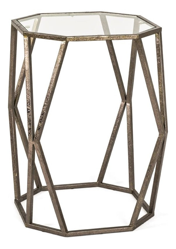 Haku Beistelltisch Art Deco, achteckig, bronze mit Glasablage