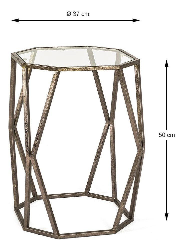 Haku Beistelltisch Art Deco, achteckig, bronze mit Glasablage