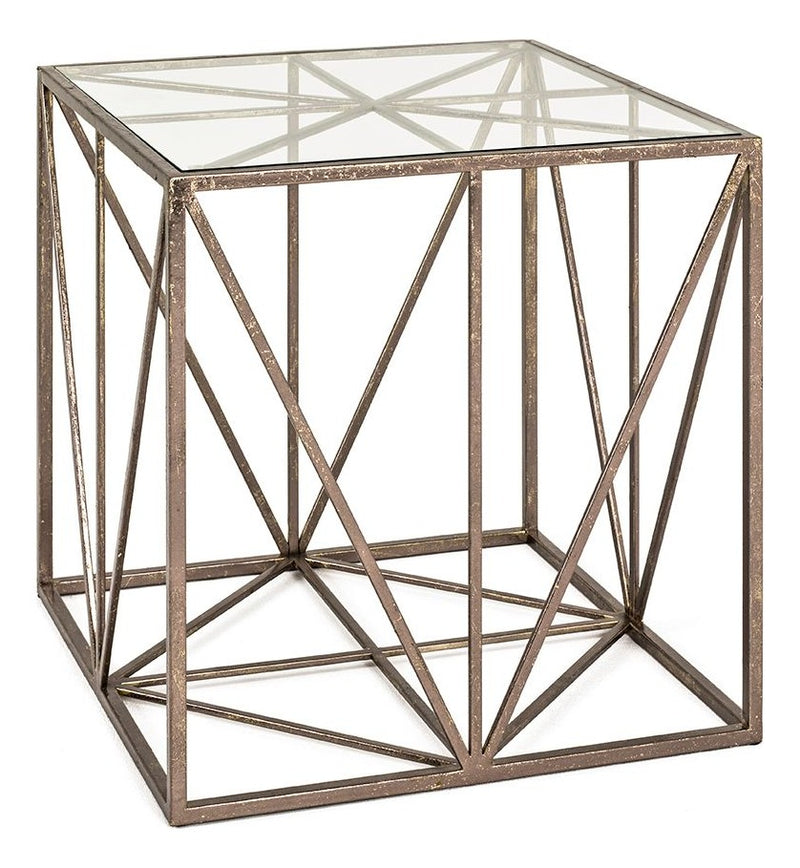 Haku Beistelltisch Art Deco, quadratisch mit Glasablage in Bronze