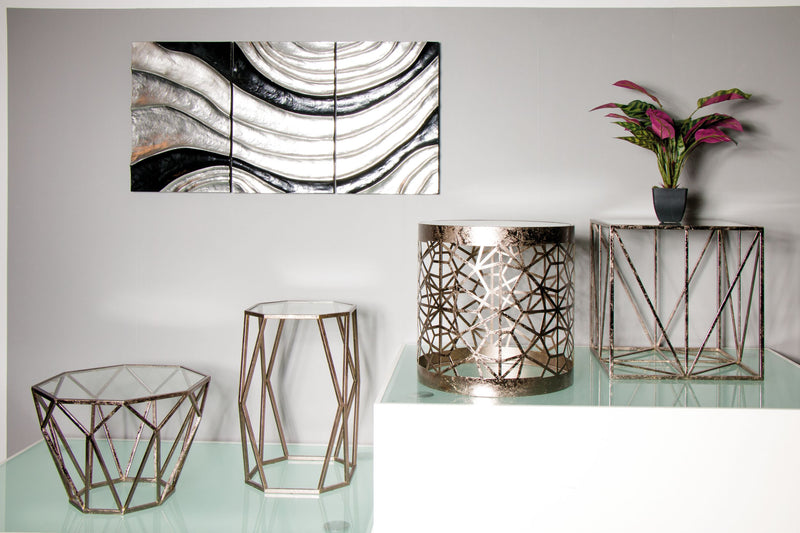 Haku Beistelltisch Art Deco, quadratisch mit Glasablage in Bronze