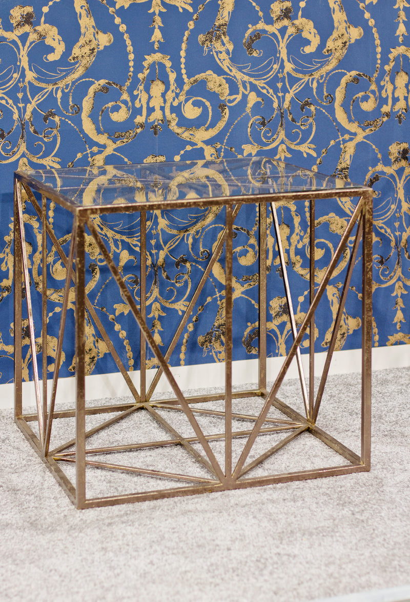 Haku Beistelltisch Art Deco, quadratisch mit Glasablage in Bronze