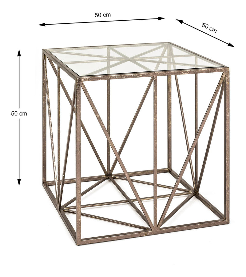 Haku Beistelltisch Art Deco, quadratisch mit Glasablage in Bronze