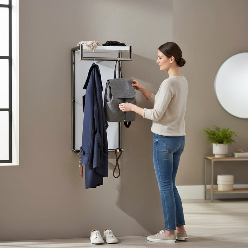 Haku Wandgarderobe mit 6 Haken und Kleiderstange, Anthrazit-Weiß