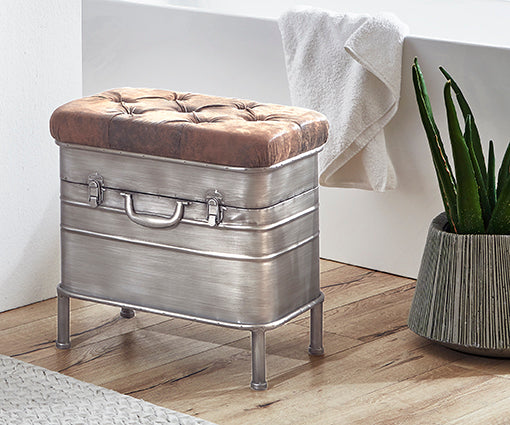 Haku Sitzbank mit Stauraumfach, Metall-Vintage-Look, grau-braun