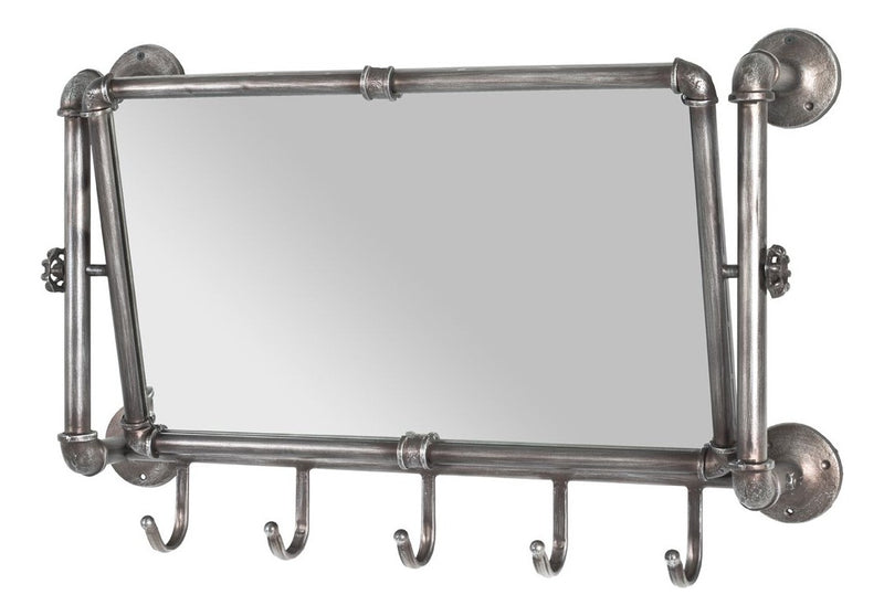 Wandgarderobe mit Spiegel und 5 Haken in Anthrazit, Metall – Ansicht 1