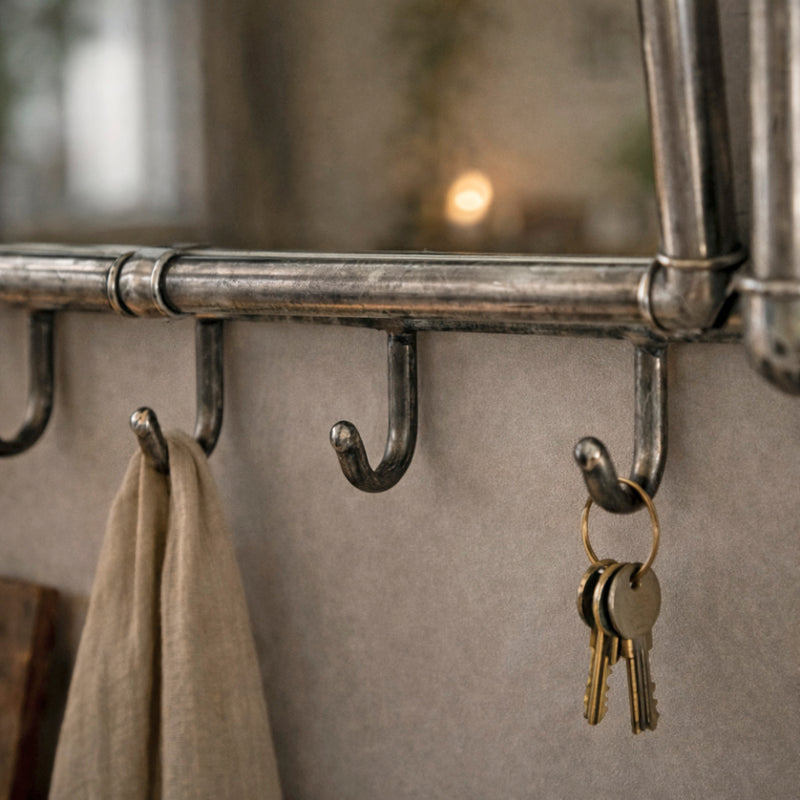 Wandgarderobe mit Spiegel und 5 Haken in Anthrazit, Metall – Ansicht 3