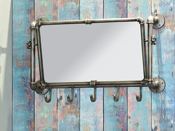 Wandgarderobe mit Spiegel und 5 Haken in Anthrazit, Metall – Ansicht 4