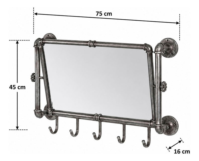 Wandgarderobe mit Spiegel und 5 Haken in Anthrazit, Metall – Ansicht 5