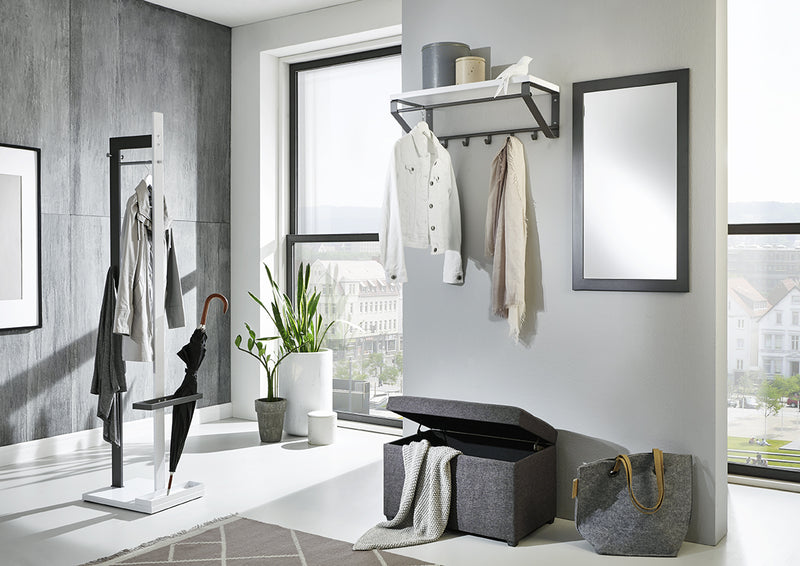 Haku Wandgarderobe Anthrazit-Weiß mit 5 Haken und Kleiderstange