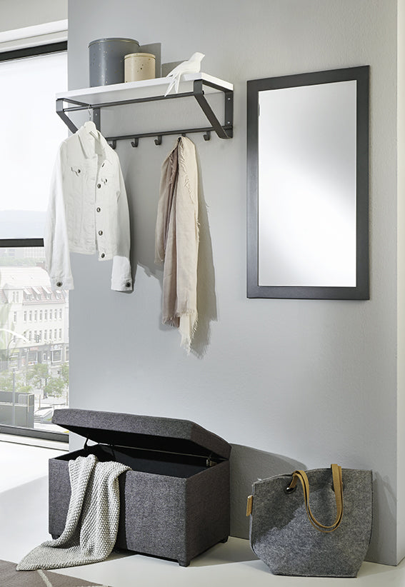 Haku Wandgarderobe Anthrazit-Weiß mit 5 Haken und Kleiderstange