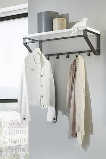 Haku Wandgarderobe Anthrazit-Weiß mit 5 Haken und Kleiderstange