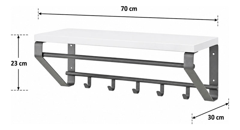 Haku Wandgarderobe Anthrazit-Weiß mit 5 Haken und Kleiderstange
