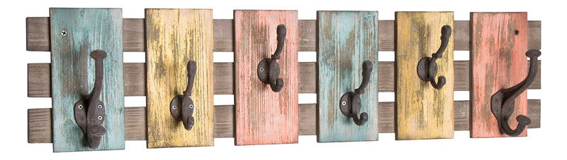 Haku Wandgarderobe mit 6 Haken aus Massivholz in Vintage-Optik